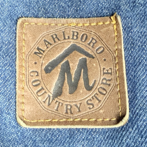 VTG Marlboro Country Store Men's Size XL Jean Jacket Leather Collar Denim - Picture 9 of 10